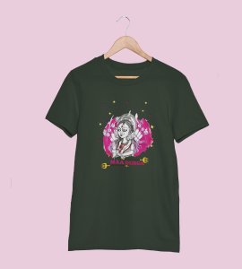 Durga maa idol printed unisex adults round neck cotton half-sleeve green tshirt specially for Navratri festival/ Durga puja