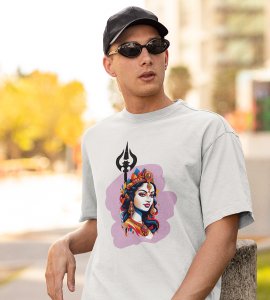Durga maa (trishul) printed unisex adults round neck cotton half-sleeve white tshirt specially for Navratri festival/ Durga puja