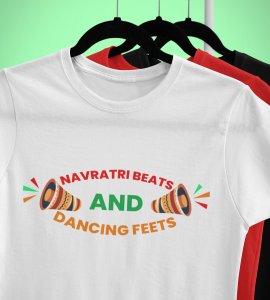 Navratri beats printed unisex adults round neck cotton half-sleeve white tshirt specially for Navratri festival/ Durga puja