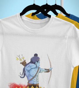 Ram and Ravan printed unisex adults round neck cotton half-sleeve white tshirt specially for Navratri festival/ Durga puja