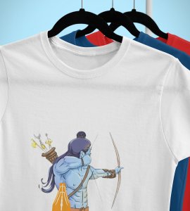 Ram animated printed unisex adults round neck cotton half-sleeve white tshirt specially for Navratri festival/ Durga puja