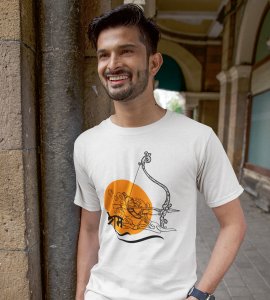 Ram and Crossbow (BG orange) printed unisex adults round neck cotton half-sleeve white tshirt specially for Navratri festival/ Durga puja
