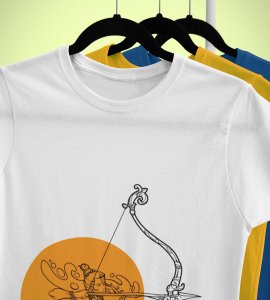 Ram and Crossbow (BG orange) printed unisex adults round neck cotton half-sleeve white tshirt specially for Navratri festival/ Durga puja