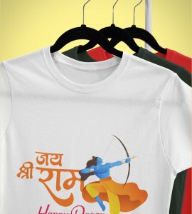 Jai shree ram printed unisex adults round neck cotton half-sleeve white tshirt specially for Navratri festival/ Durga puja
