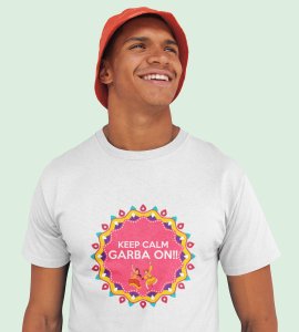 Keep calm, garba on printed unisex adults round neck cotton half-sleeve white tshirt specially for Navratri festival/ Durga puja