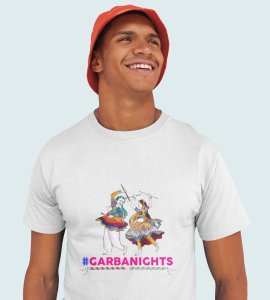 Garba nighta text printed unisex adults round neck cotton half-sleeve white tshirt specially for Navratri festival/ Durga puja