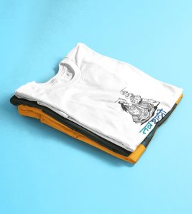 Garba couple potrait printed unisex adults round neck cotton half-sleeve white tshirt specially for Navratri festival/ Durga puja