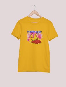 Dandiya rass printed unisex adults round neck cotton half-sleeve yellow tshirt specially for Navratri festival/ Durga puja