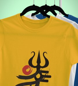 Maa text printed unisex adults round neck cotton half-sleeve yellow tshirt specially for Navratri festival/ Durga puja