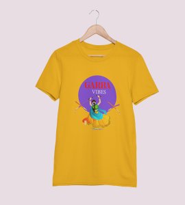 Garba vibes printed unisex adults round neck cotton half-sleeve yellow tshirt specially for Navratri festival/ Durga puja