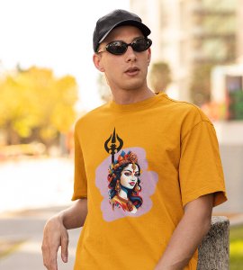 Durga maa (trishul) printed unisex adults round neck cotton half-sleeve yellow tshirt specially for Navratri festival/ Durga puja