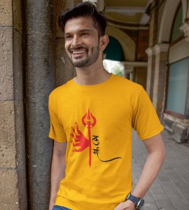 Durga (trishul) printed unisex adults round neck cotton half-sleeve yellow tshirt specially for Navratri festival/ Durga puja