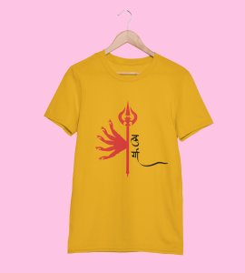 Durga (trishul) printed unisex adults round neck cotton half-sleeve yellow tshirt specially for Navratri festival/ Durga puja