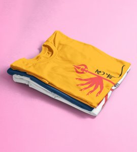Durga (trishul) printed unisex adults round neck cotton half-sleeve yellow tshirt specially for Navratri festival/ Durga puja