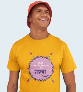 Garba (BG violet) printed unisex adults round neck cotton half-sleeve yellow tshirt specially for Navratri festival/ Durga puja