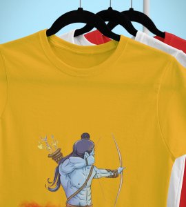 Lord Ram & Ravan face printed unisex adults round neck cotton half-sleeve yellow tshirt specially for Navratri festival/ Durga puja