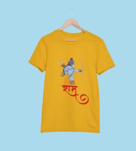 Ram animated printed unisex adults round neck cotton half-sleeve yellow tshirt specially for Navratri festival/ Durga puja