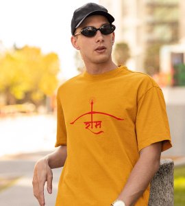 Crossbow printed unisex adults round neck cotton half-sleeve yellow tshirt specially for Navratri festival/ Durga puja