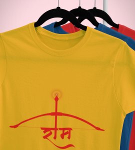 Crossbow printed unisex adults round neck cotton half-sleeve yellow tshirt specially for Navratri festival/ Durga puja