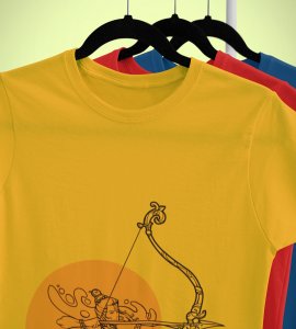 Ram text, Circle enhanced printed unisex adults round neck cotton half-sleeve yellow tshirt specially for Navratri festival/ Durga puja