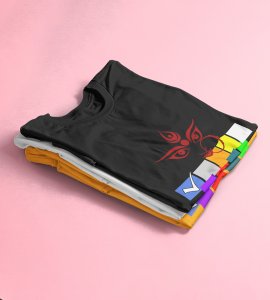 Whats the colour printed unisex adults round neck cotton half-sleeve black tshirt specially for Navratri festival/ Durga puja