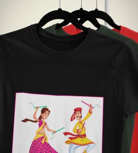 Dandiya days are coming printed unisex adults round neck cotton half-sleeve black tshirt specially for Navratri festival/ Durga puja