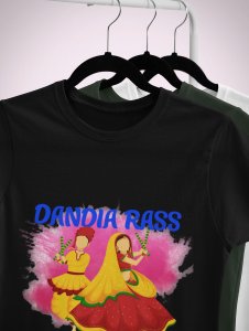Dandiya rass printed unisex adults round neck cotton half-sleeve black tshirt specially for Navratri festival/ Durga puja