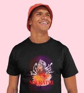 Maa durga (BG pink) printed unisex adults round neck cotton half-sleeve black tshirt specially for Navratri festival/ Durga puja