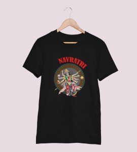 Durga maa animated printed unisex adults round neck cotton half-sleeve black tshirt specially for Navratri festival/ Durga puja