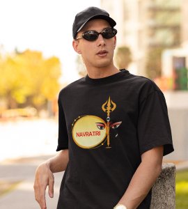 Durga maa eyes & dhol printed unisex adults round neck cotton half-sleeve black tshirt specially for Navratri festival/ Durga puja