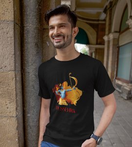 Happy Dussehra printed unisex adults round neck cotton half-sleeve black tshirt specially for Navratri festival/ Durga puja