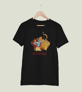 Happy Dussehra printed unisex adults round neck cotton half-sleeve black tshirt specially for Navratri festival/ Durga puja