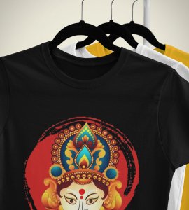 Shub Navratri (Maa durga face) printed unisex adults round neck cotton half-sleeve black tshirt specially for Navratri festival/ Durga puja