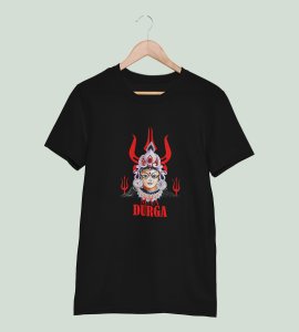 Maa Durga face printed unisex adults round neck cotton half-sleeve black tshirt specially for Navratri festival/ Durga puja