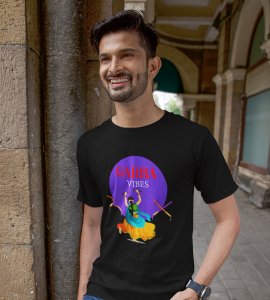 Garba vibes printed unisex adults round neck cotton half-sleeve black tshirt specially for Navratri festival/ Durga puja