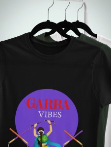 Garba vibes printed unisex adults round neck cotton half-sleeve black tshirt specially for Navratri festival/ Durga puja
