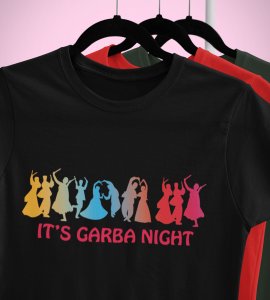 Its garba night printed unisex adults round neck cotton half-sleeve black tshirt specially for Navratri festival/ Durga puja