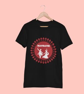Navratri (Dancing white shadow) printed unisex adults round neck cotton half-sleeve black tshirt specially for Navratri festival/ Durga puja