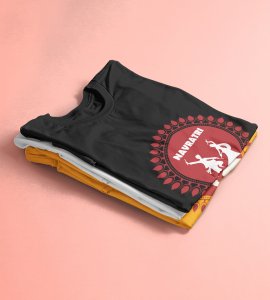 Navratri (Dancing white shadow) printed unisex adults round neck cotton half-sleeve black tshirt specially for Navratri festival/ Durga puja