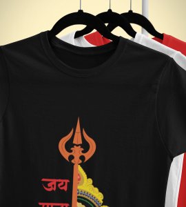 Jai mata di printed unisex adults round neck cotton half-sleeve black tshirt specially for Navratri festival/ Durga puja