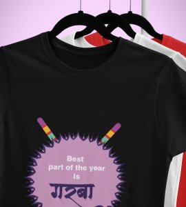 Garba text(Crossed dandiyas) printed unisex adults round neck cotton half-sleeve black tshirt specially for Navratri festival/ Durga puja