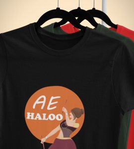 Ae Haloo printed unisex adults round neck cotton half-sleeve black tshirt specially for Navratri festival/ Durga puja