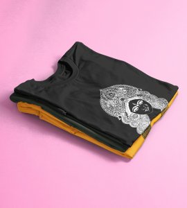 Durga Maa face (Mandala design) printed unisex adults round neck cotton half-sleeve black tshirt specially for Navratri festival/ Durga puja