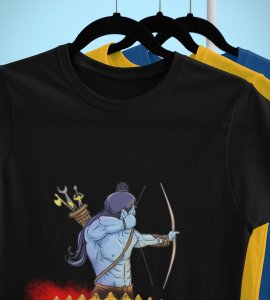 Lord Ram & Ravan face printed unisex adults round neck cotton half-sleeve black tshirt specially for Navratri festival/ Durga puja