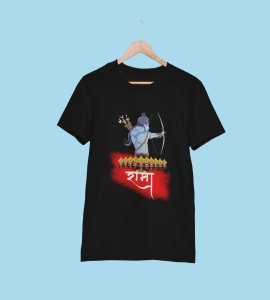 Lord Ram & Ravan face printed unisex adults round neck cotton half-sleeve black tshirt specially for Navratri festival/ Durga puja
