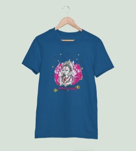 Maa durga potrait (BG pink) printed unisex adults round neck cotton half-sleeve blue tshirt specially for Navratri festival/ Durga puja