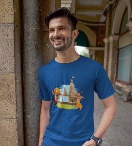 Ram and ravan animation printed unisex adults round neck cotton half-sleeve blue tshirt specially for Navratri festival/ Durga puja