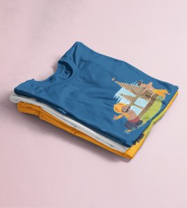 Ram and ravan animation printed unisex adults round neck cotton half-sleeve blue tshirt specially for Navratri festival/ Durga puja