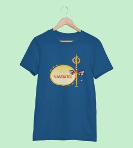 Navratri (Dhak & trishul) printed unisex adults round neck cotton half-sleeve blue tshirt specially for Navratri festival/ Durga puja