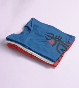 Maa text (BG black) printed unisex adults round neck cotton half-sleeve blue tshirt specially for Navratri festival/ Durga puja